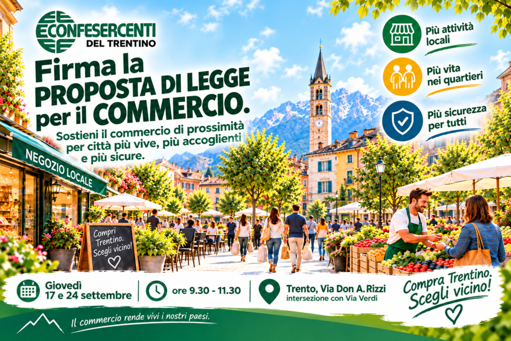 Firma la proposta di legge di Confesercenti per il commercio: raccolta firme a Trento.